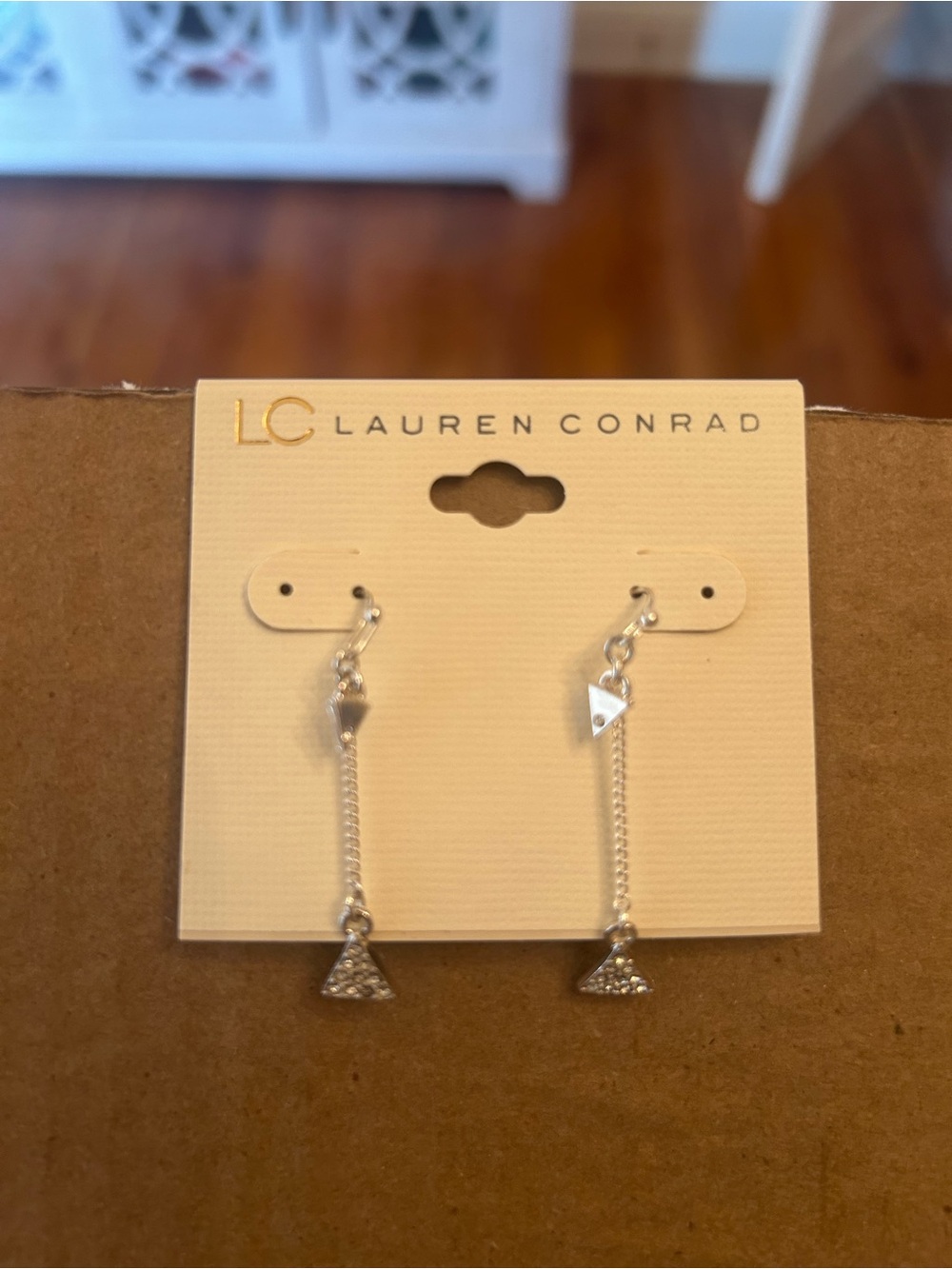 LC Lauren Conrad Silver Triangle Chain Drop Earrings